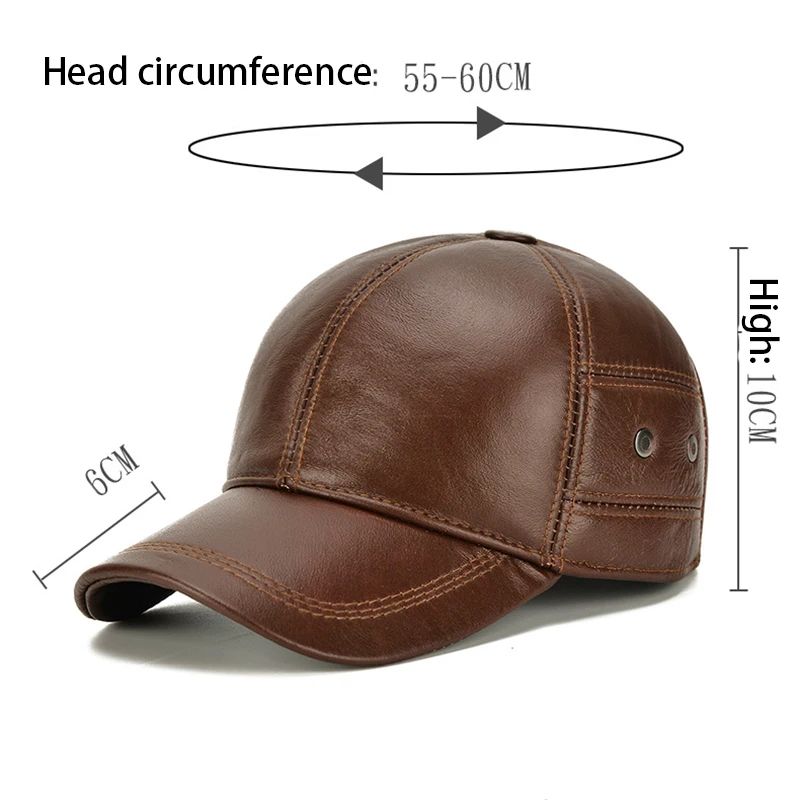 Men Real Cowhide Leather Winter Baseball Cap