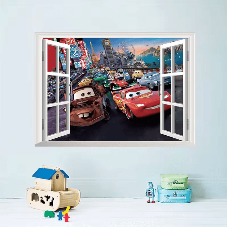 3D Cartoon Cars Wall Stickers – Lightning McQueen Kids Room Decor Decals