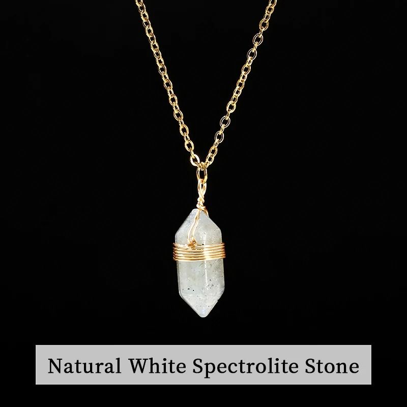 Natural Pink Quartz Amethyst Hexagon Column Pendant Necklace