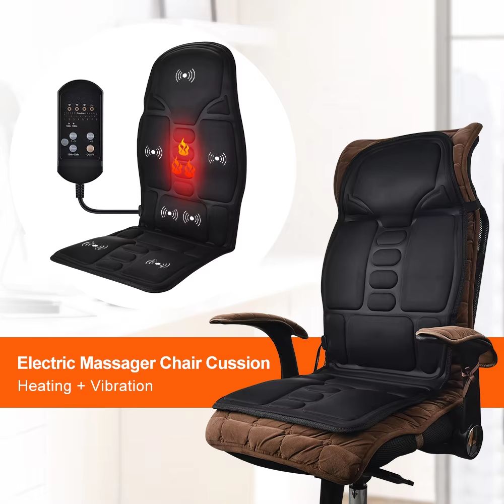 Electric Heated Vibrating Massage Chair Pad for Neck, Back, and Lumbar Relief