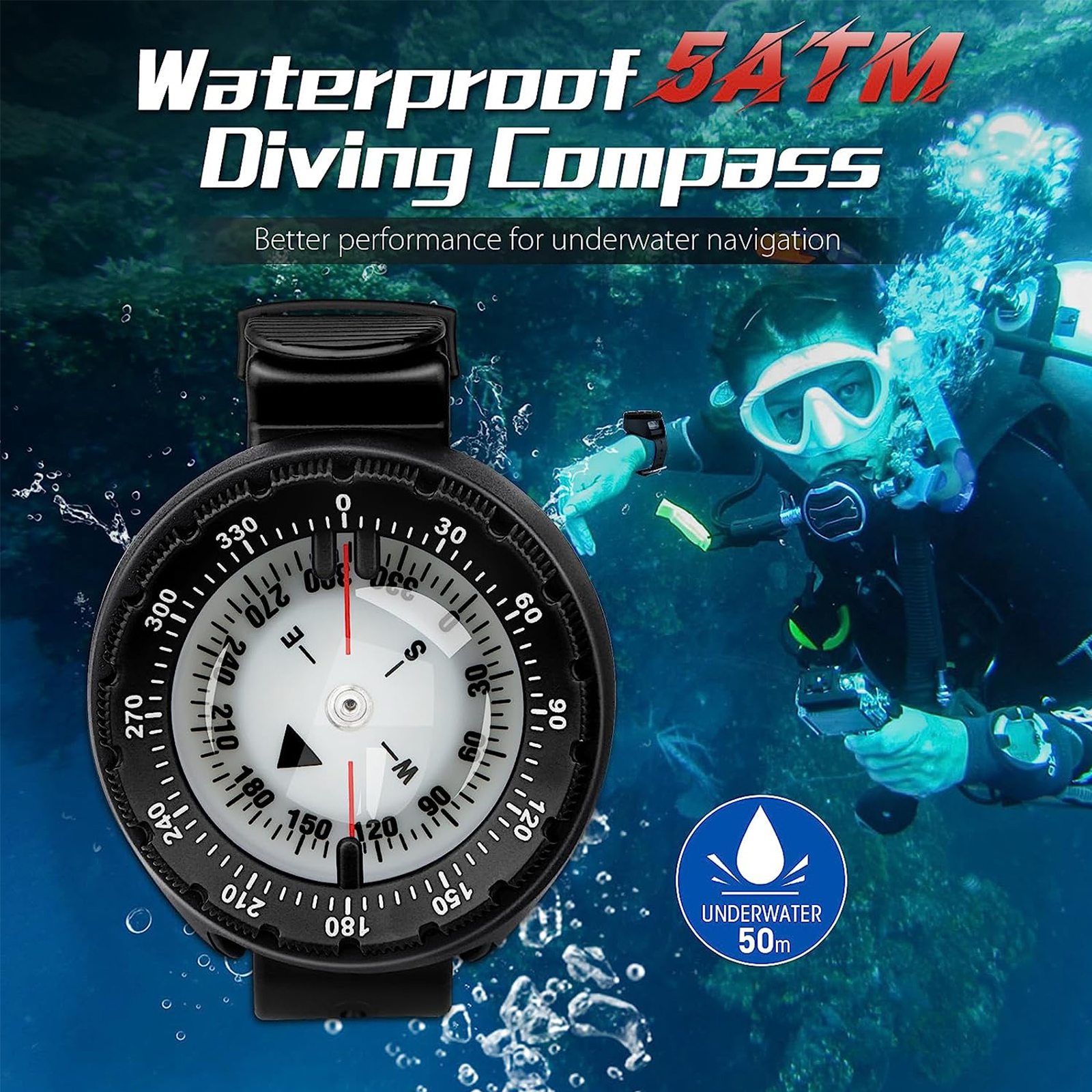 Digital Underwater Diving Compass  Waterproof Scuba Navigator with Luminous Display for Swimming & Diving