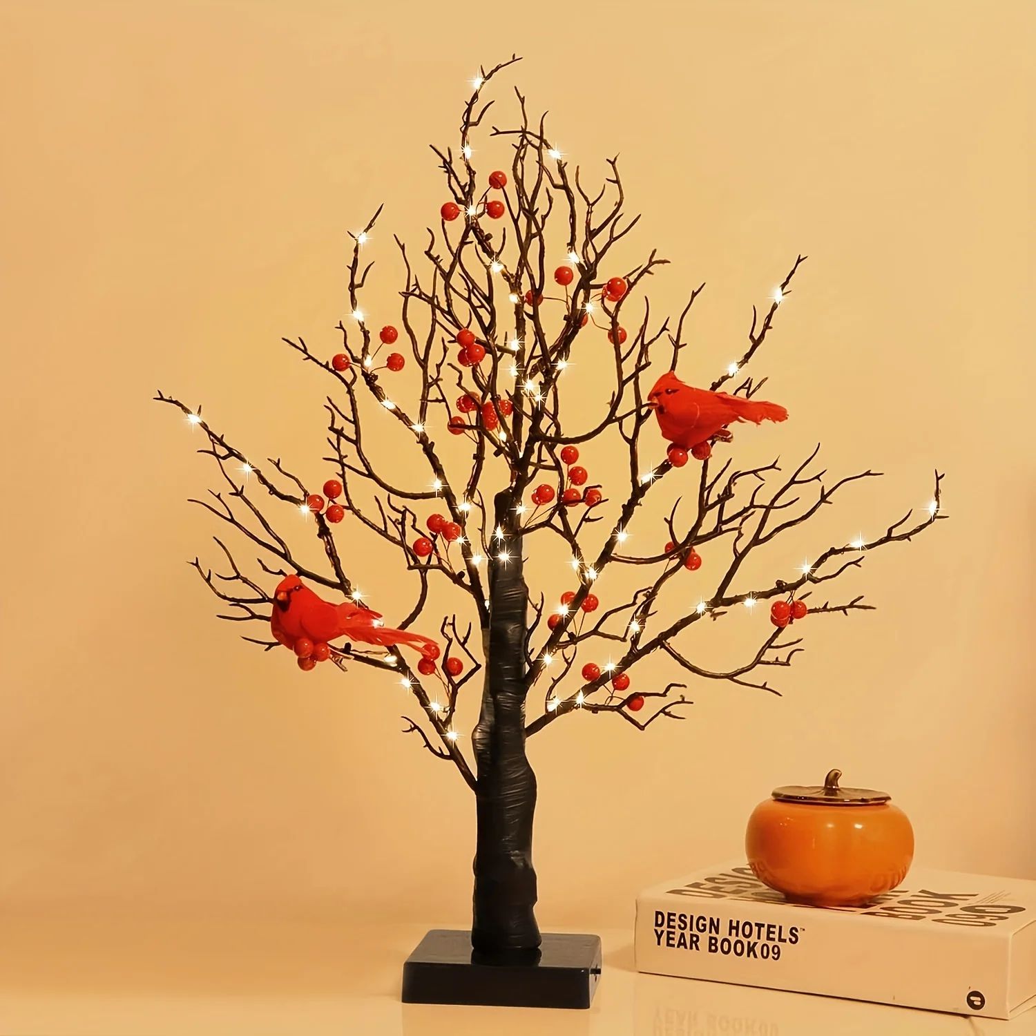 21-Inch LED Bonsai Tree with Red Birds – Lighted Artificial Birch Decor for Christmas & Home