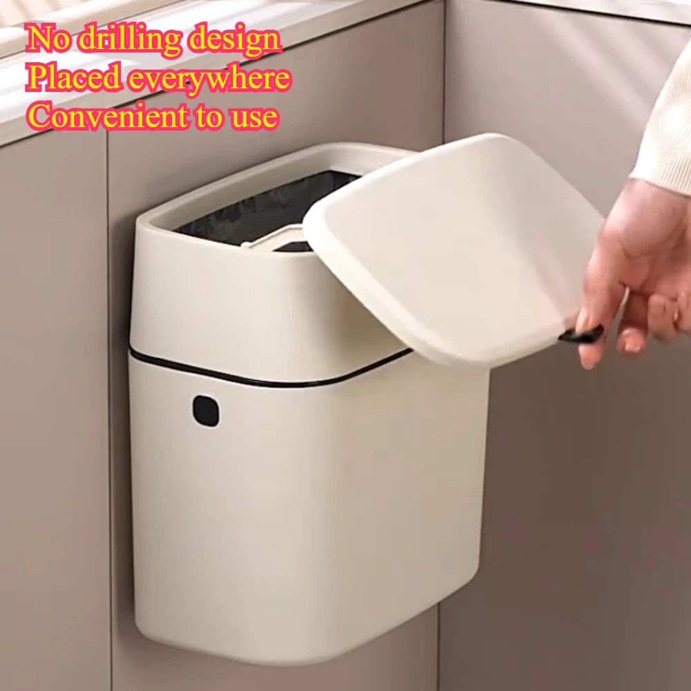 Hanging Press-Top Garbage Bin – Large Capacity Wall-Mounted Bathroom Trash Can with Clamshell Lid
