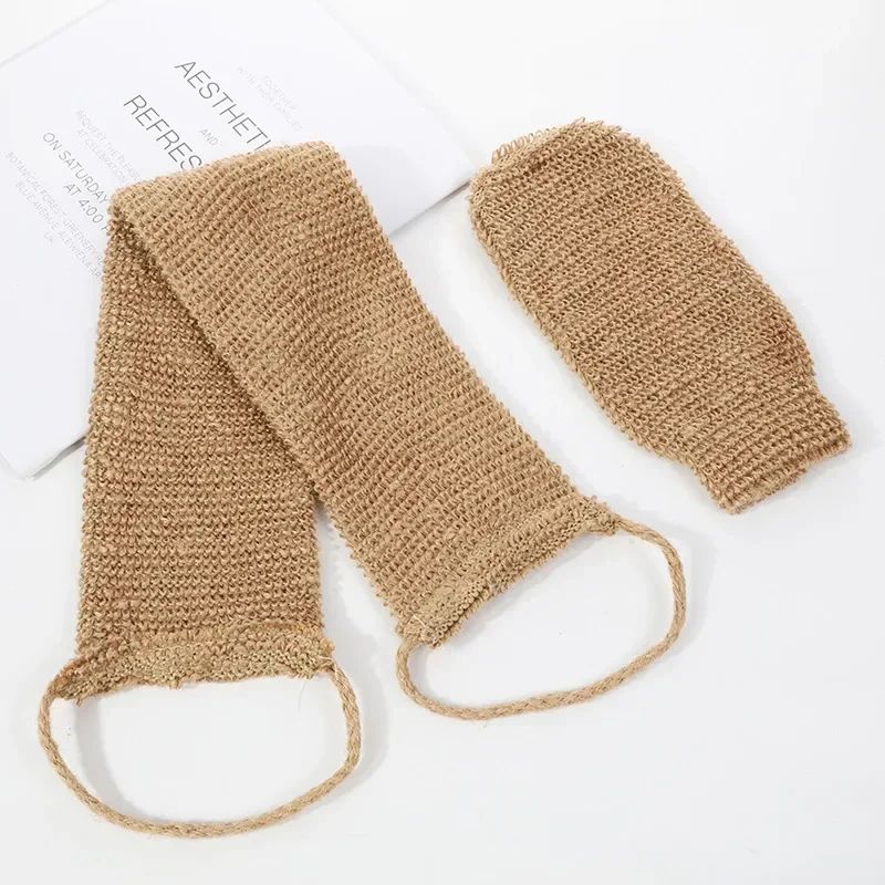 Hemp Back Scrubber Exfoliating Bath Strap Natural Jute Shower Body Cleaning Set