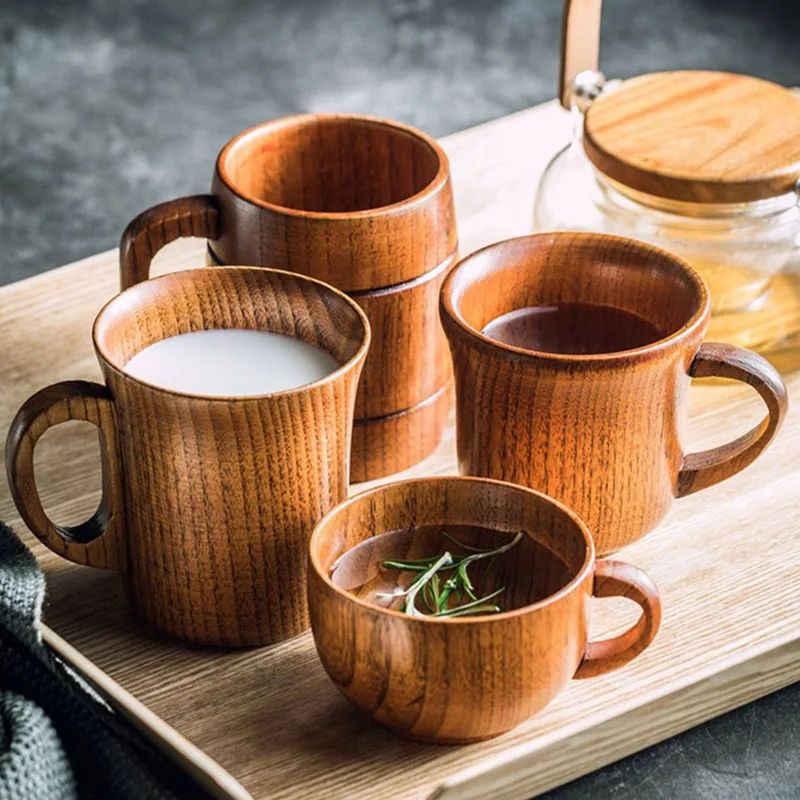 Handcrafted Jujube Wood Mug – Natural Wooden Coffee Cup with Ergonomic Handle