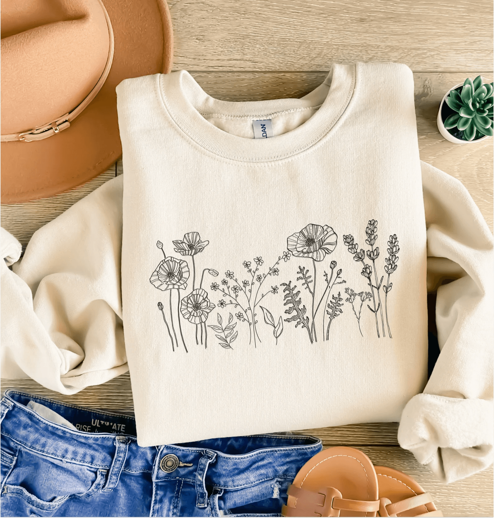 Wildflower Botanical Sweatshirt for Women Nature Lover Plant Crewneck Floral Gift Pullover