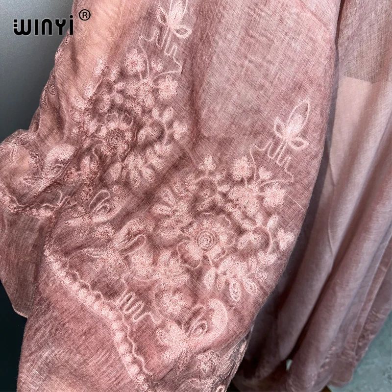 Hand-Dyed Embroidered Beach Kimono Maxi Cover Up