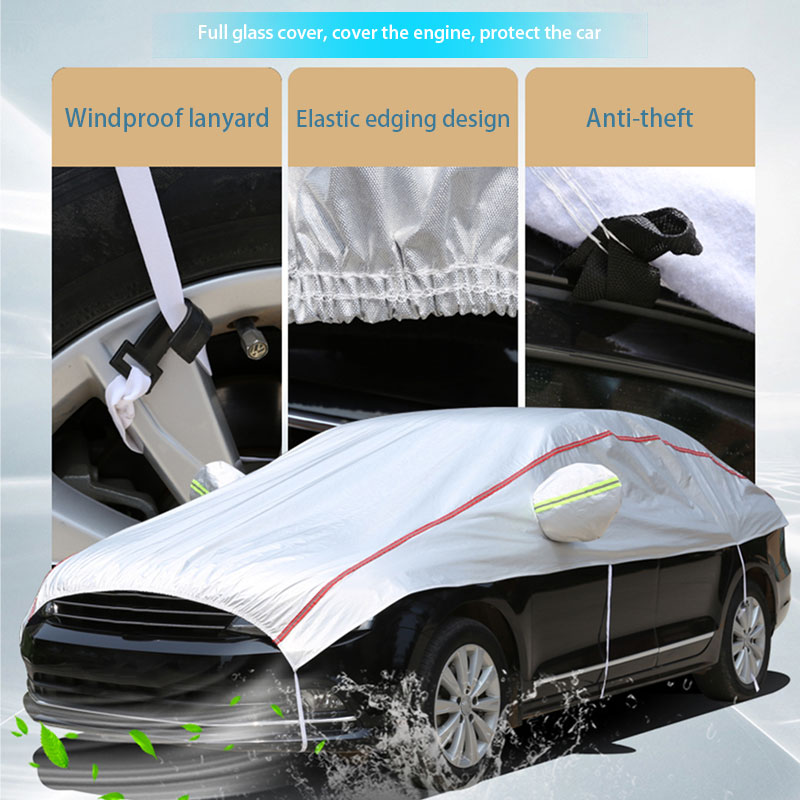 Waterproof Universal Half Car Cover, Outdoor Oxford UV Sun Rain Protection, Dustproof Snowproof Cover for SUV Sedan