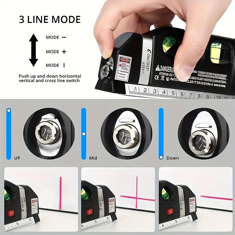 Multipurpose Laser Level Kit, Easy to Use Cross Line Laser Tool with Standard Level & Measure Tape Ruler