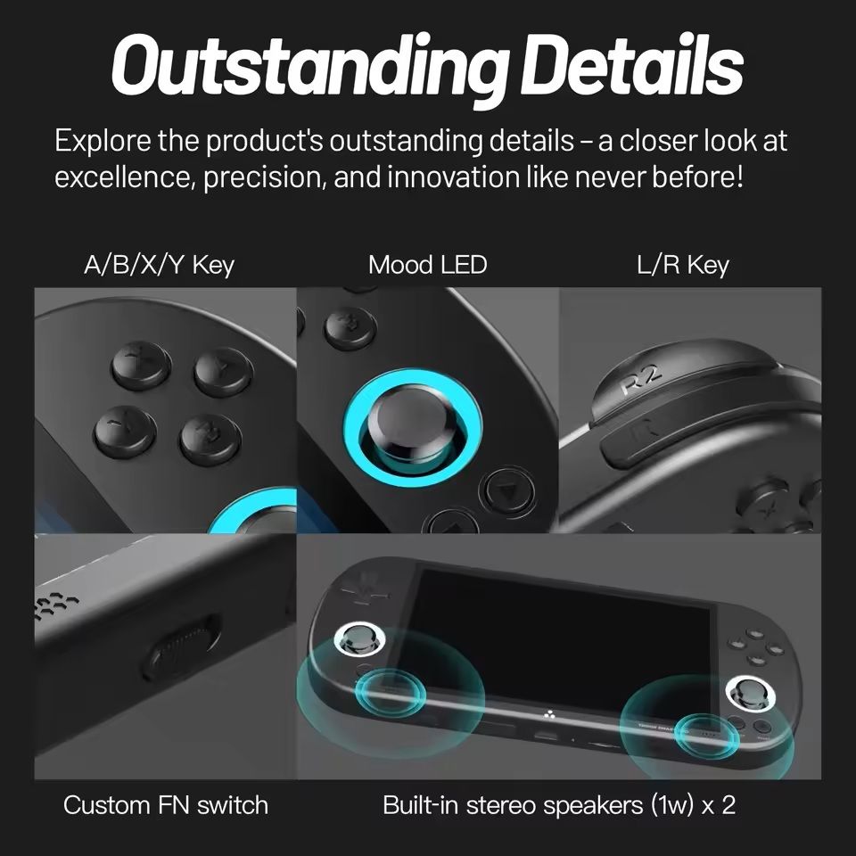 Smart Pro Retro Handheld Game Console – 4.96in IPS Display with RGB Joystick Lights