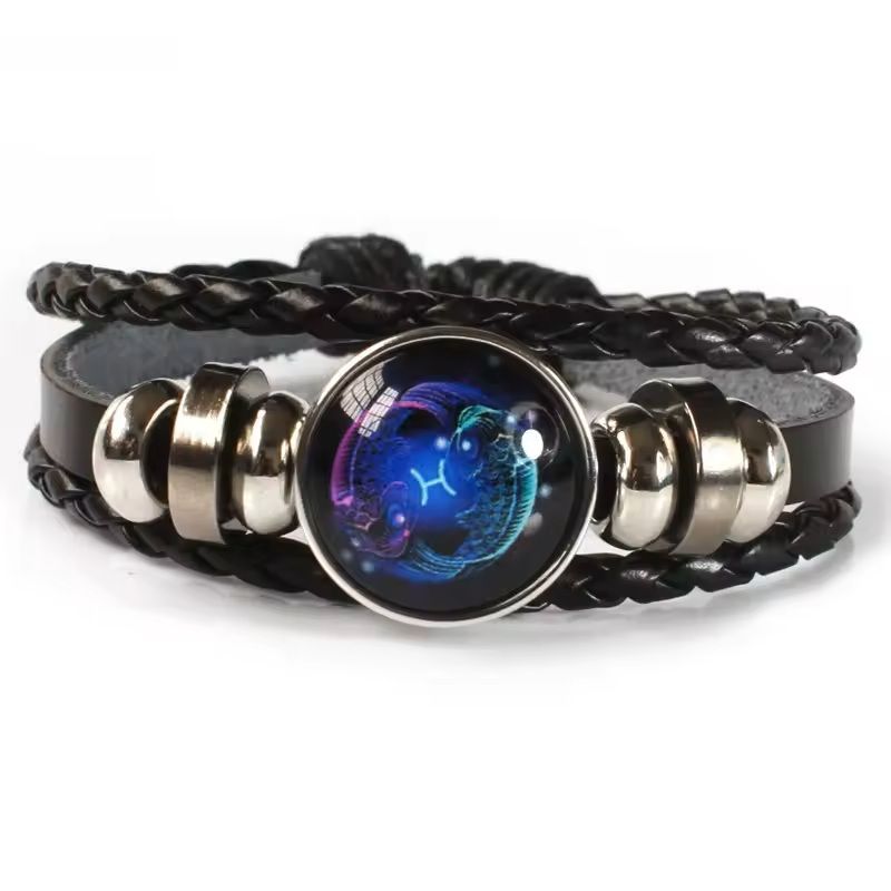 Zodiac Sign Glow Leather Bracelet Multilayer Gift