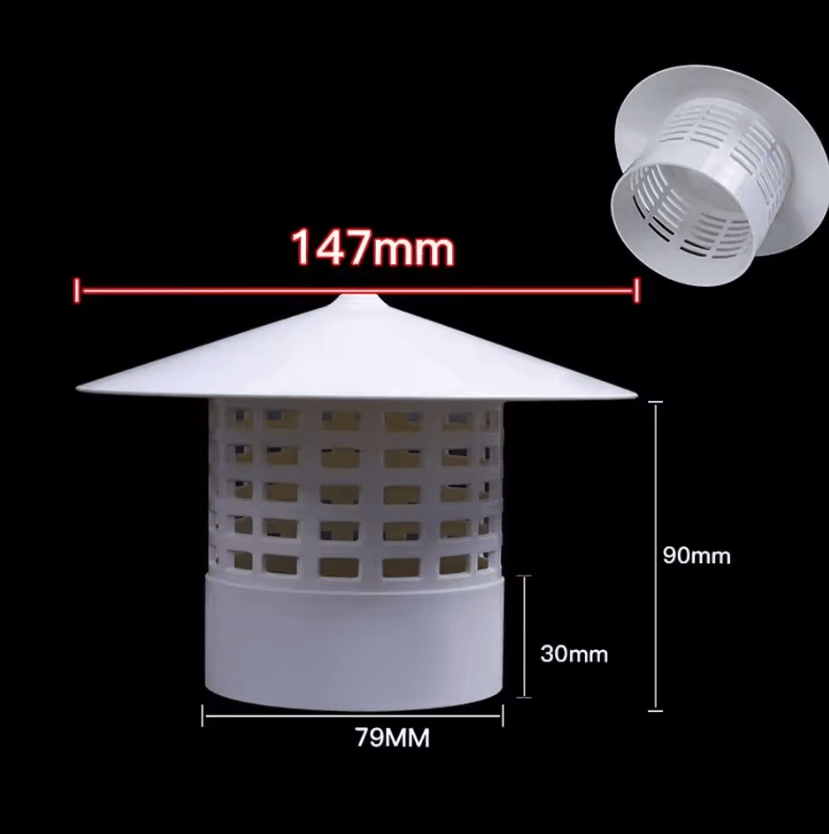 PVC Roof Air Vent Grille Cover – Round Weatherproof Exhaust Cap (75–200mm)