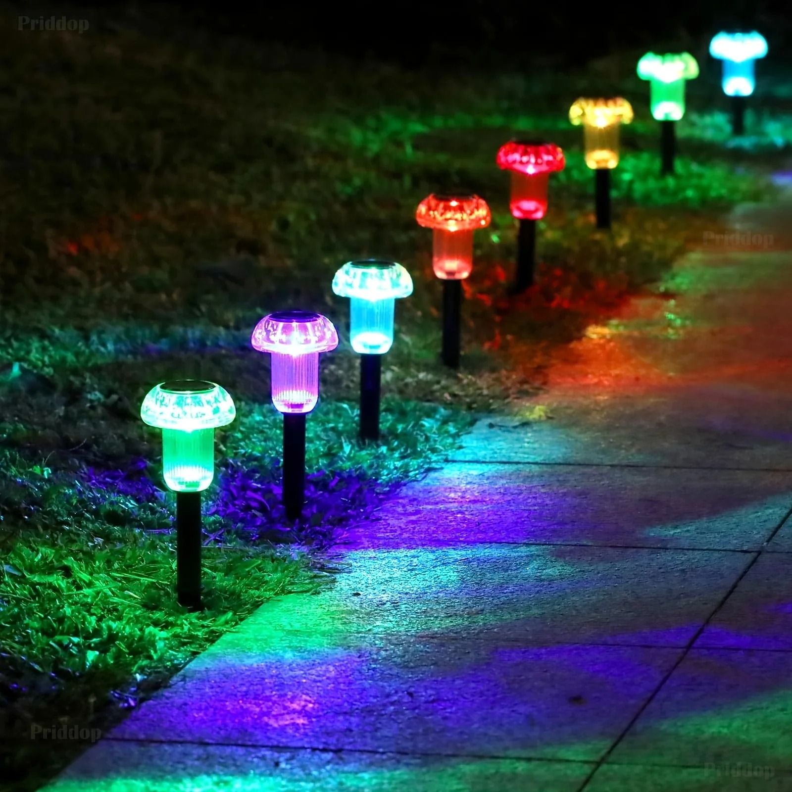 Solar LED Mushroom Garden Stake Lights Set of Four for Outdoor Pathway Decoration