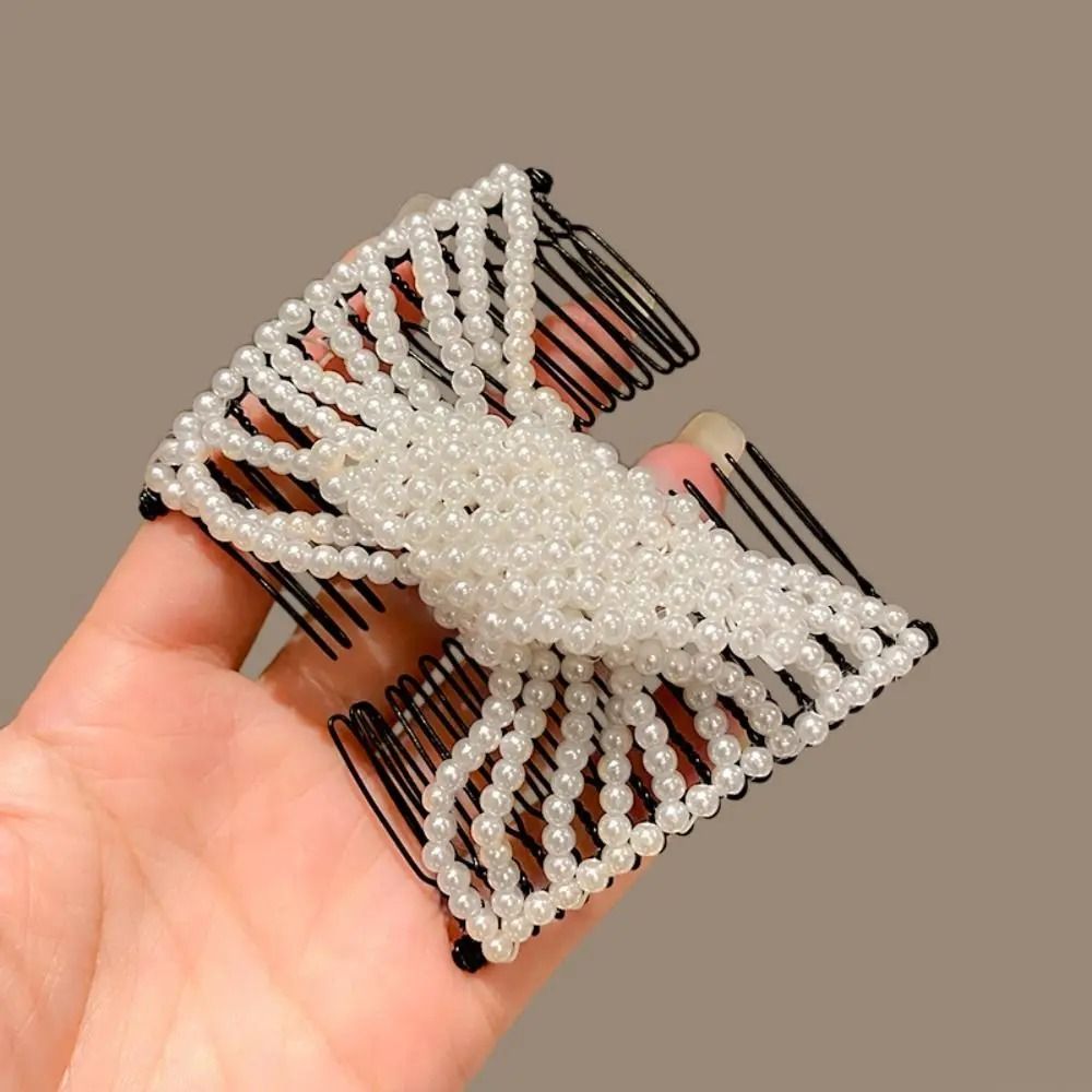 Elegant Pearl Elastic Magic Hair Comb and Butterfly Fancy Clip
