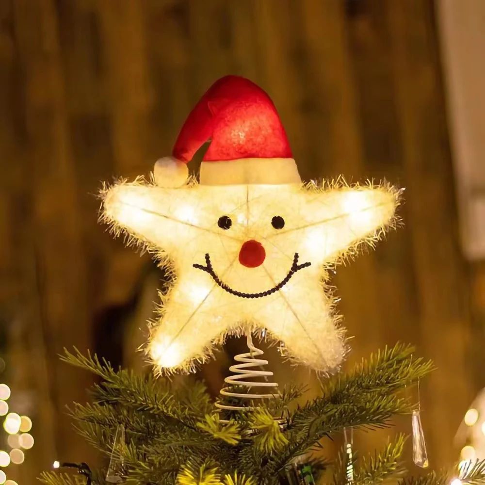 Light Up Glitter Star Christmas Tree Topper with Snowflake Design