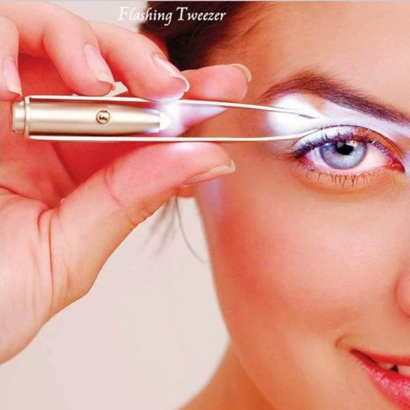 LED Makeup Tool with Stainless Steel Eyelash Eyebrow Tweezer Set Smart Design Portable LED Light Hair Removal