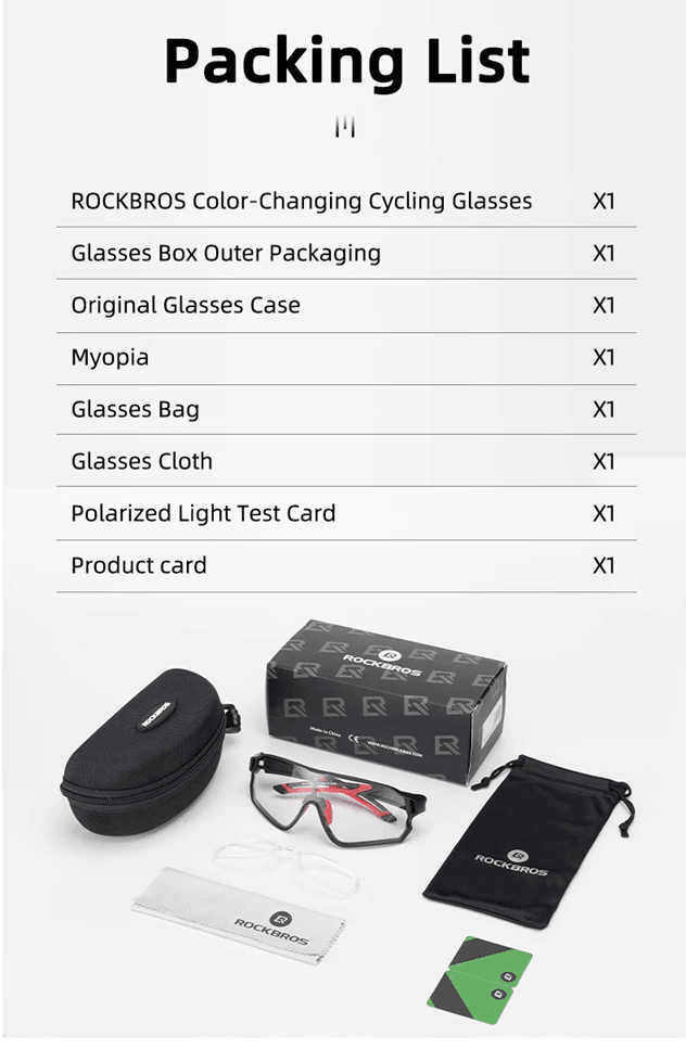 ROCKBROS Photochromic Cycling Glasses with UV400 Protection and Ultra-Light Frame