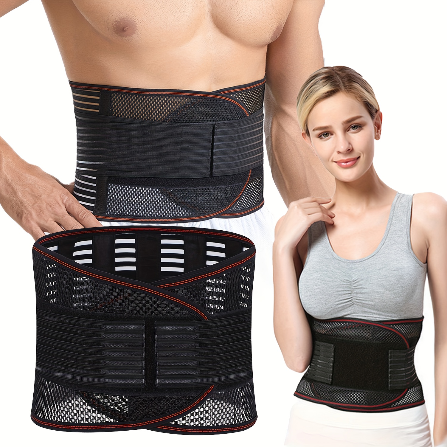 Adjustable Compression Waist Support Belt with Reinforced Plates and Breathable Mesh