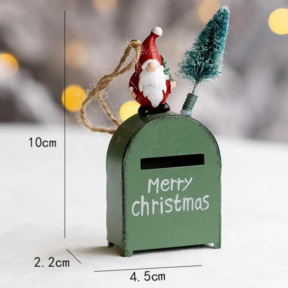 Santa Claus Exquisite Cartoon Iron Mail Box, Christmas Tree Decoration Pendant, House Pendant Decoration Christmas House