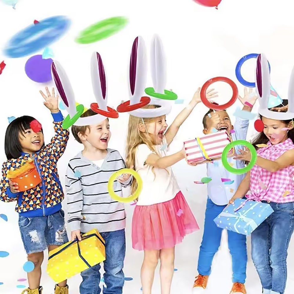 Holiday Bunny Ears Inflatable Ring Toss Activity, Parent-Child Interaction Toy