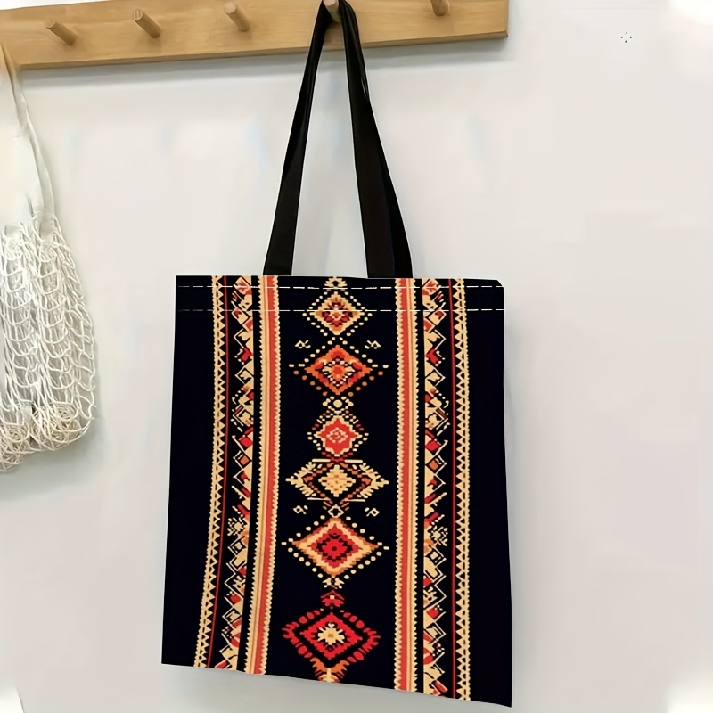 Ukrainian Embroidered Tote Bag Geometric Ethnic Travel Shoulder Bag for Women