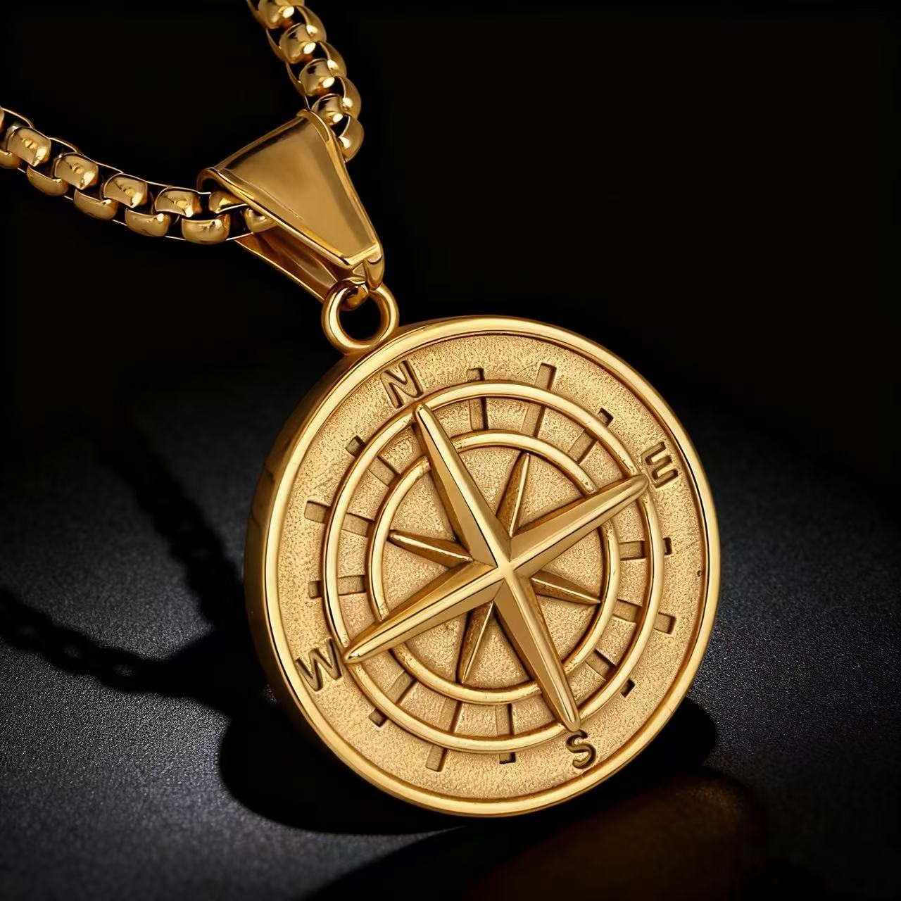 Viking Compass Pendant Necklace Stainless Steel Vintage Norse Jewelry for Men