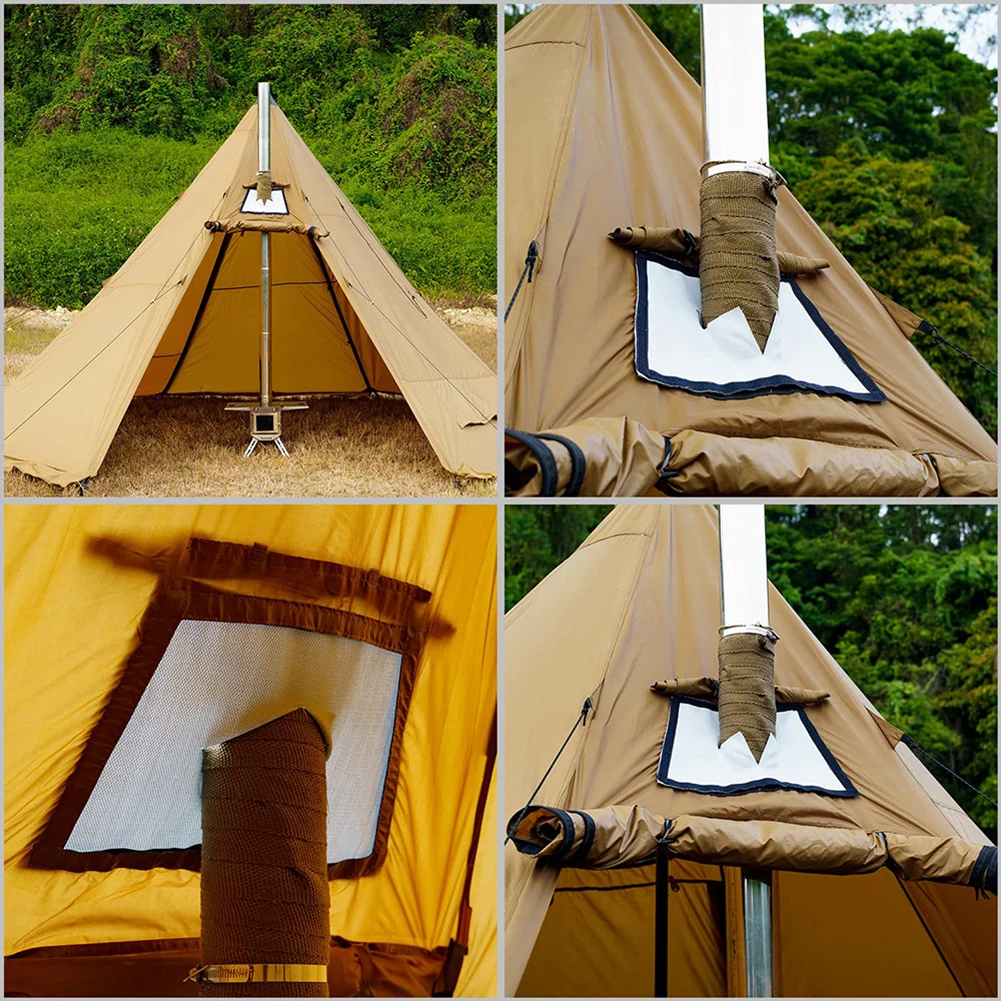 Fireproof Tent Stove Chimney Wrap with Adjustable Clamps Heat Resistant Stove Pipe Insulation