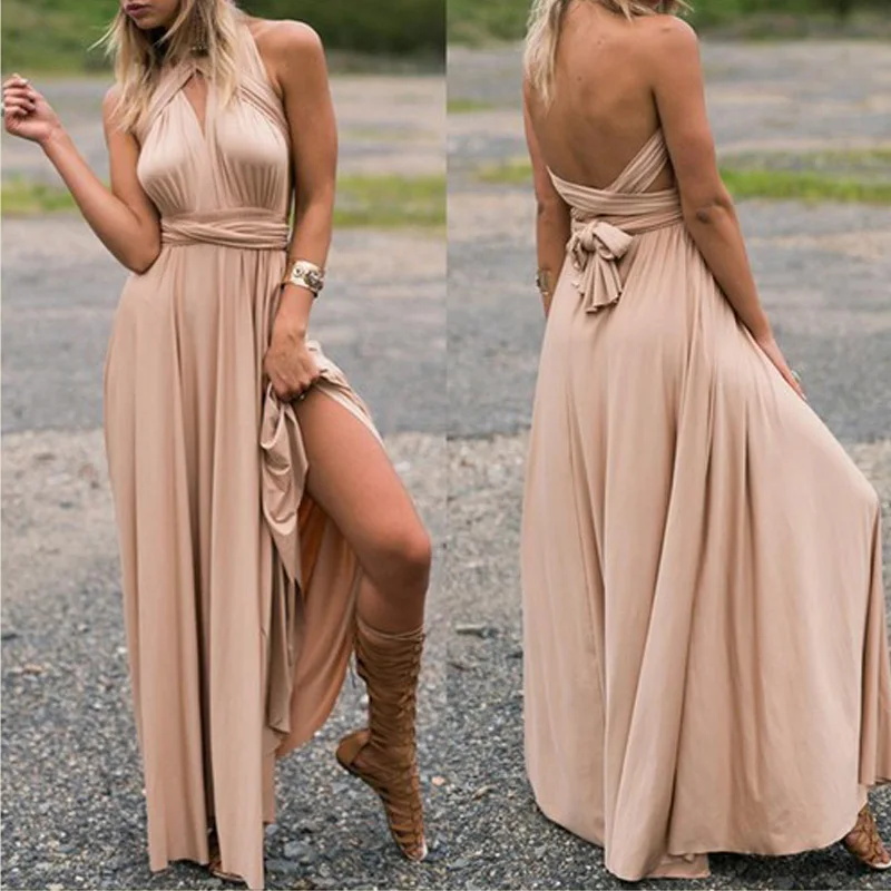 Women Long Dress Fashion Multi-worn V-neck Vestidos De Fiesta, Sexy Strapped Lady Summer Maxi Dress