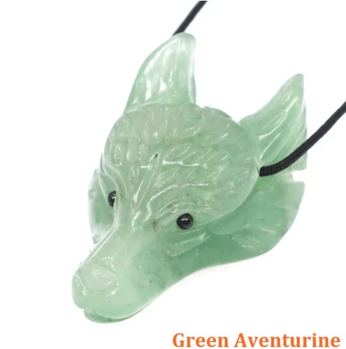 SpiritWolf Crystal Wolf Head Pendant – Hand-Carved Gemstone Necklace Charm