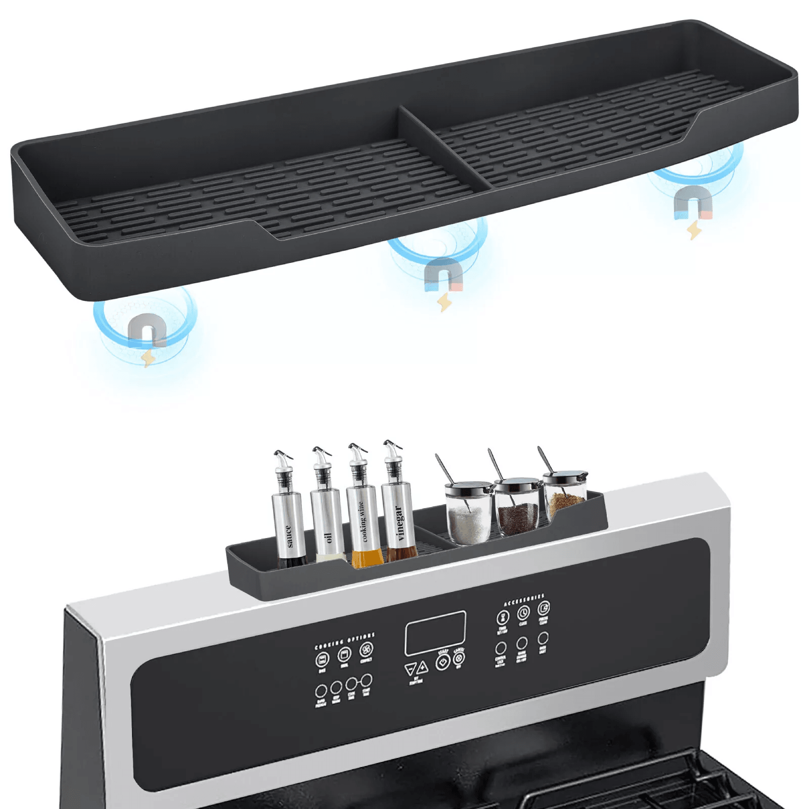 Silicone Magnetic Stove Top Shelf, Heat-Resistant Kitchen Spice Rack Organizer