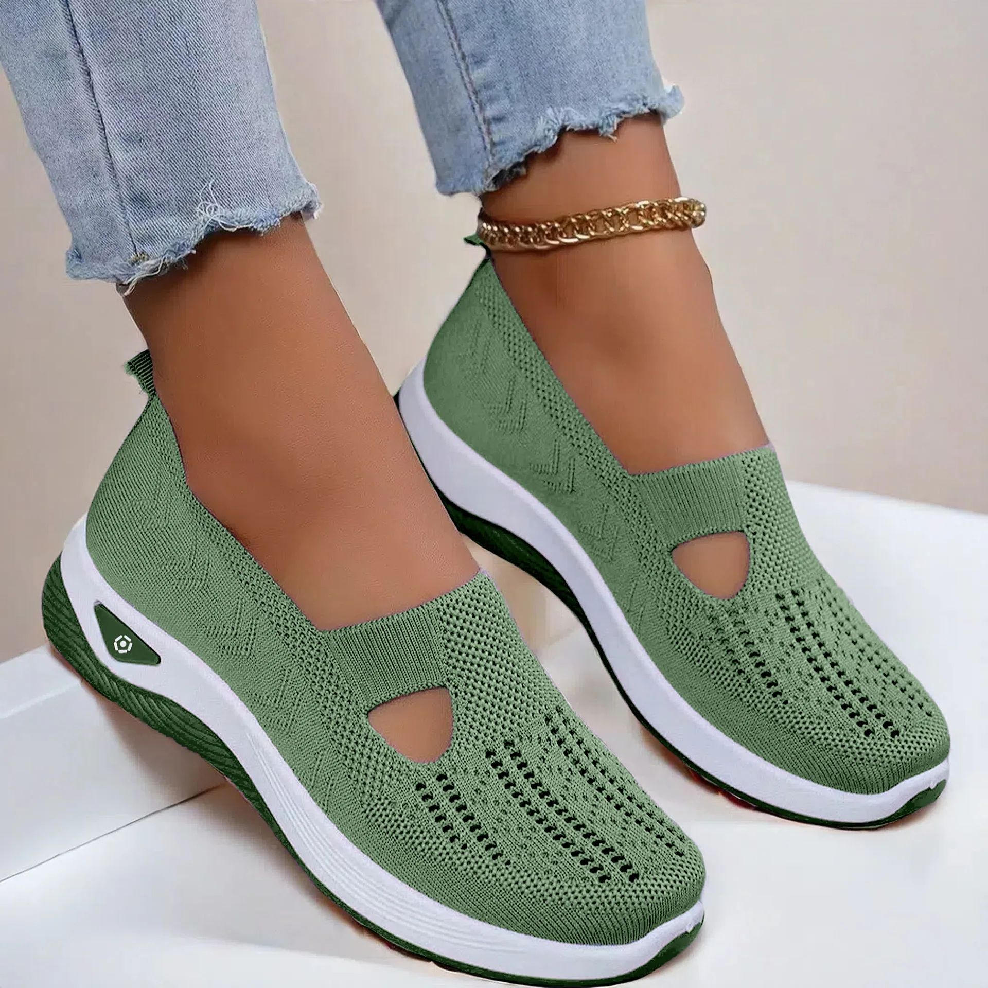 Comfort Walking Shoes for Seniors with Soft Cushion Sole, Breathable Slip-On Flats for Daily Wear