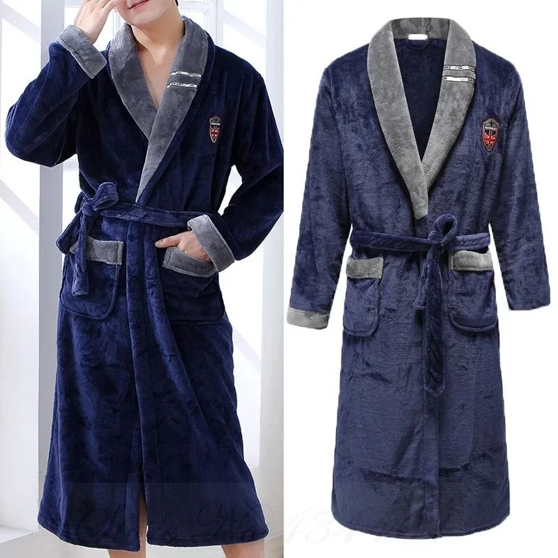 Mens Plus Size Thick Flannel Robe – Professional Coral Fleece Kimono & Winter Sleepwear Gown