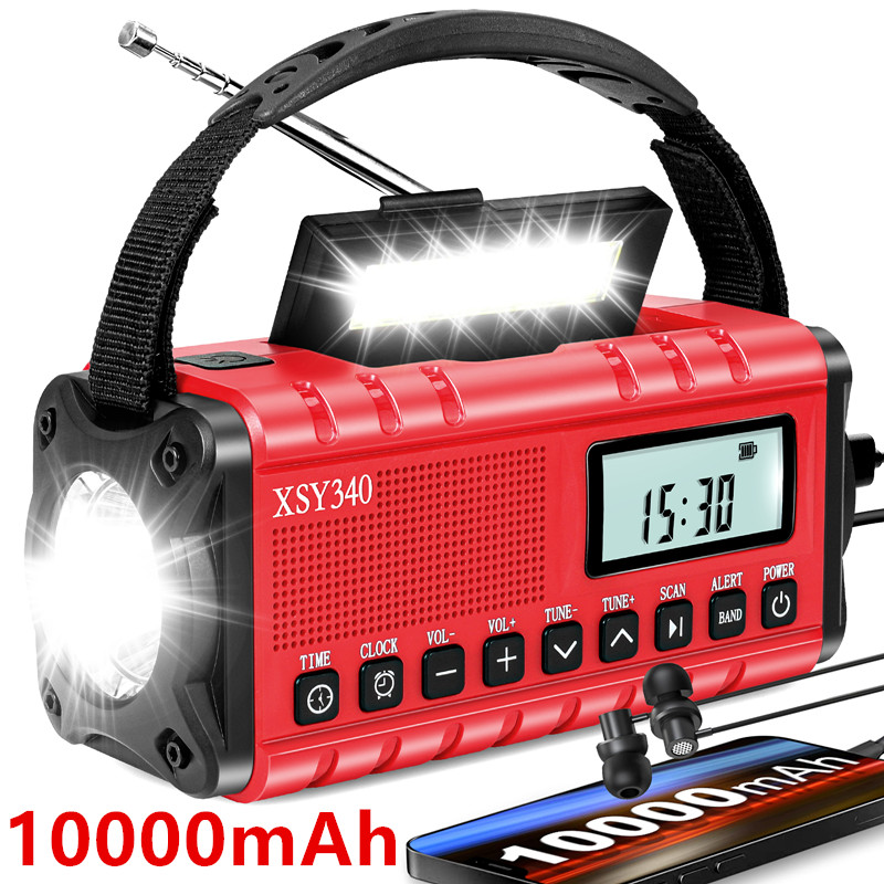 Waterproof Solar Hand Crank Emergency Radio with Power Bank and Flashlight