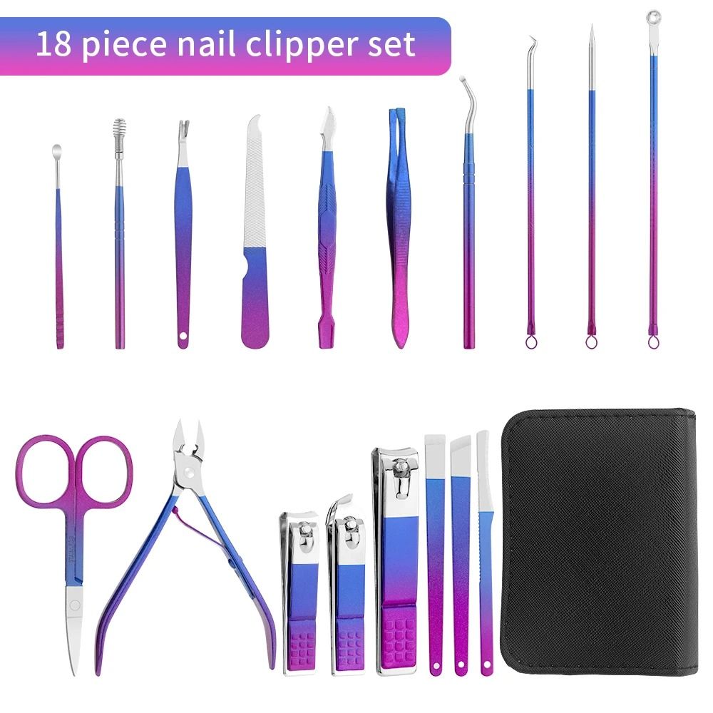 Stainless Steel Gradient Manicure and Pedicure Kit with Nail Scissors and Travel Case