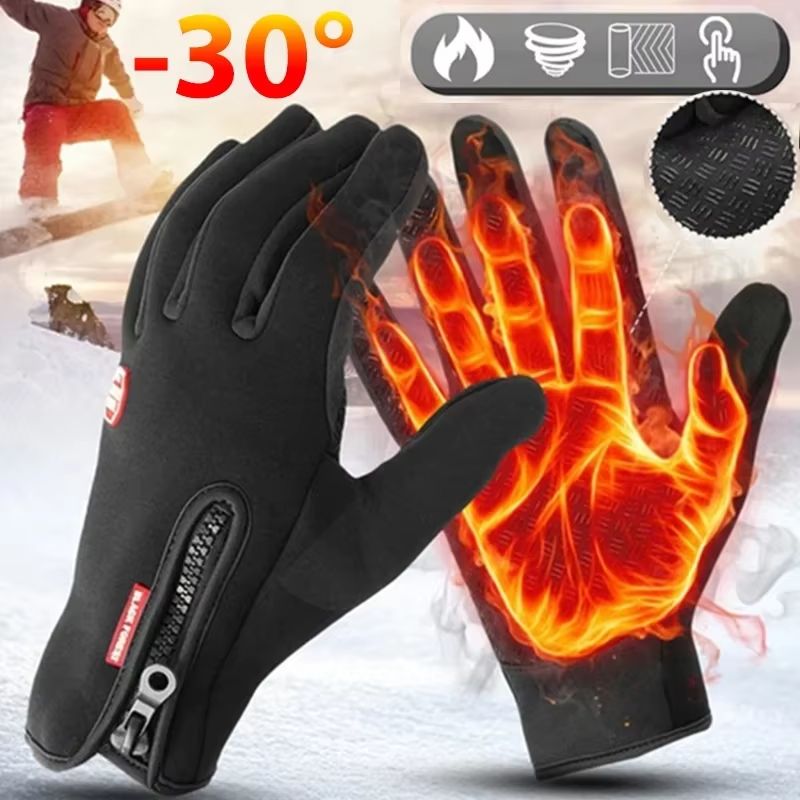Waterproof Windproof Winter Gloves with Touch-Screen Zipper for Men and Women
