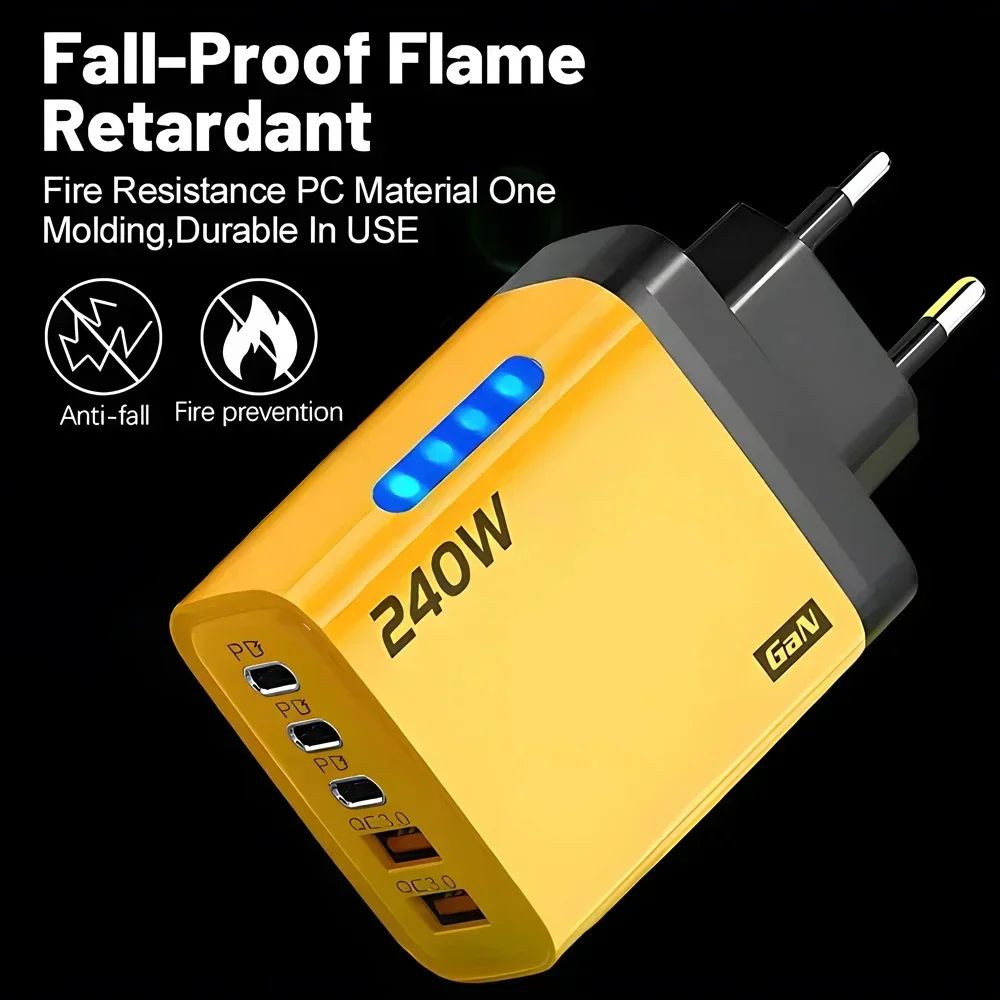 240W GaN USB-C Fast Charger – 5-Port Multi Device Power Hub