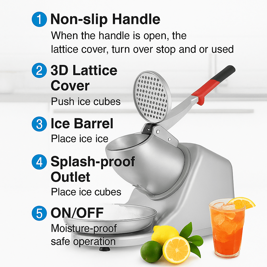 Electric Ice Shaver Machine 143 lbs/hr Snow Cone Maker & Ice Crusher