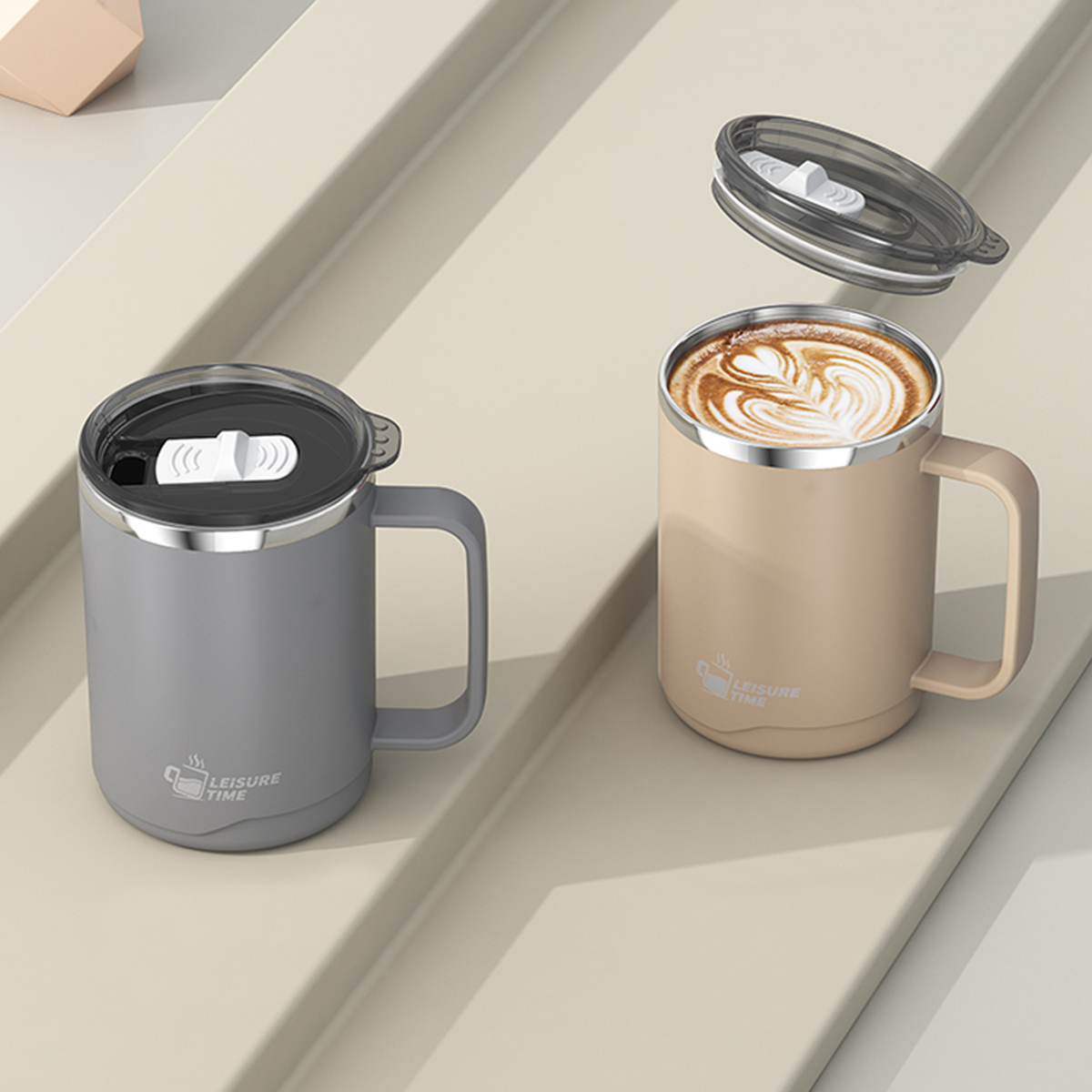 Double Wall Stainless Steel Travel Mug with Handle Leakproof Large Capacity Insulated Coffee Mug