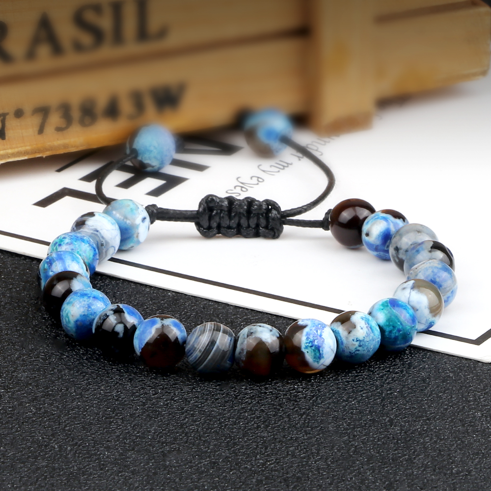 8mm Fire Agates Onyx Beads Couples Distance Bracelets Natural Healing Yoga for Men Women Elastic Strand Jewelry