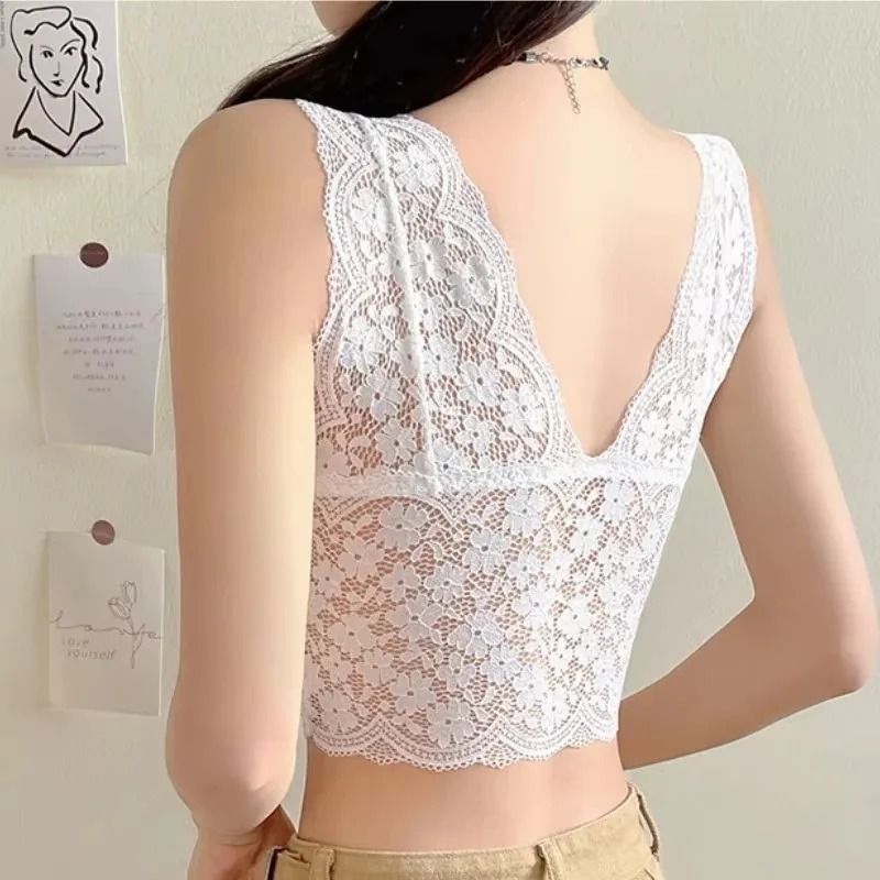 Womens Deep V-Neck Lace Bralette - Wire-Free Sexy Lingerie Camisole