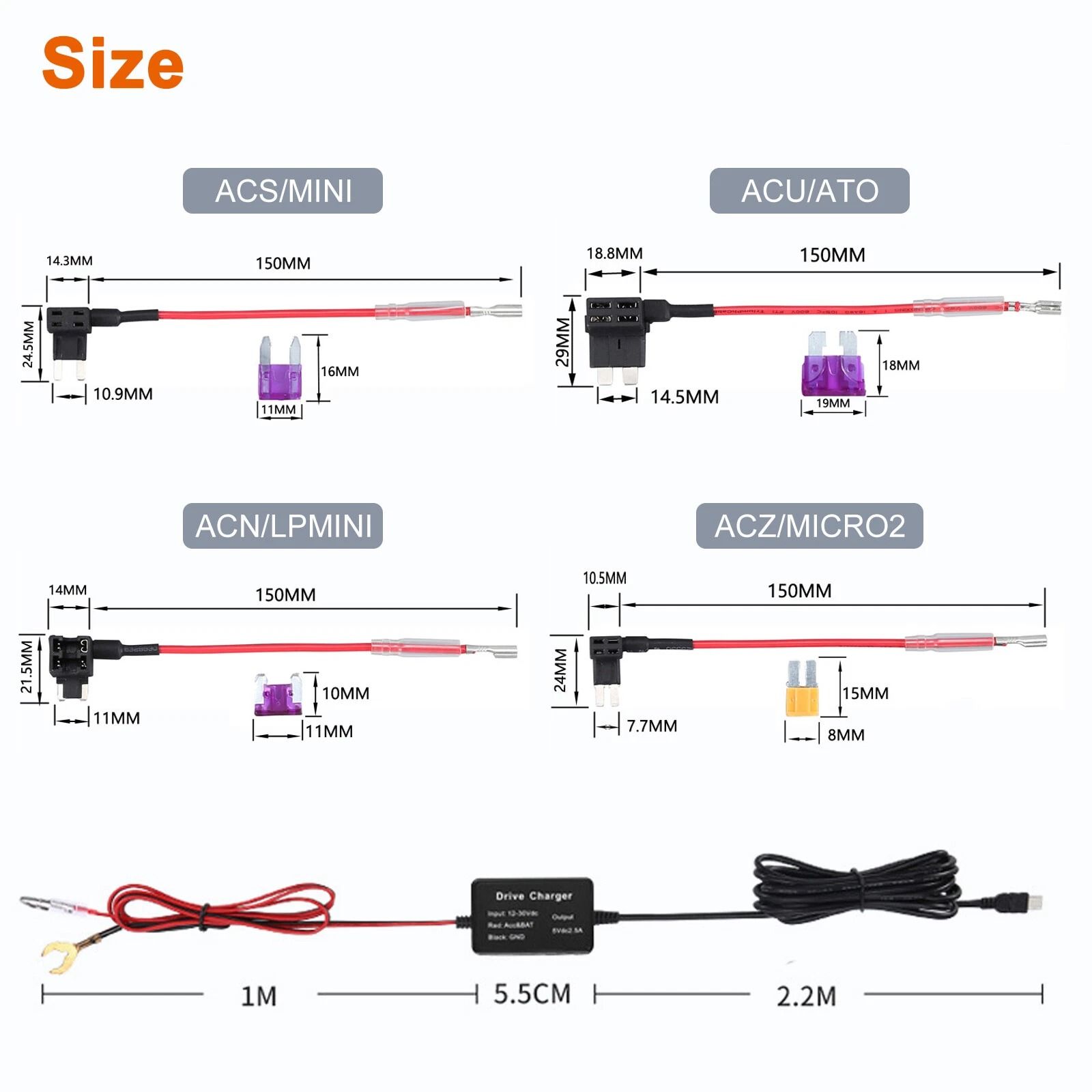 Dash Cam Hardwire Kit, Type C Connector, Car Power, Fuse, Low Voltage Protection
