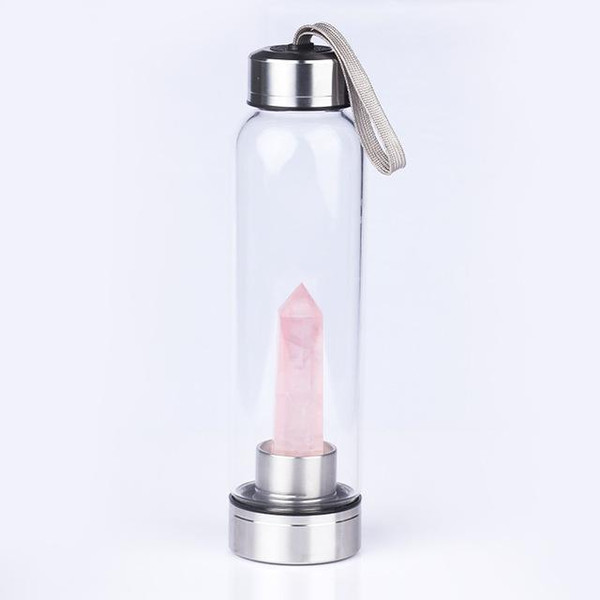 Healing Quartz Water Bottle with Gemstone Center, Stainless Steel Natural Crystal Energy Cup, Magic Bottle for Wellness
