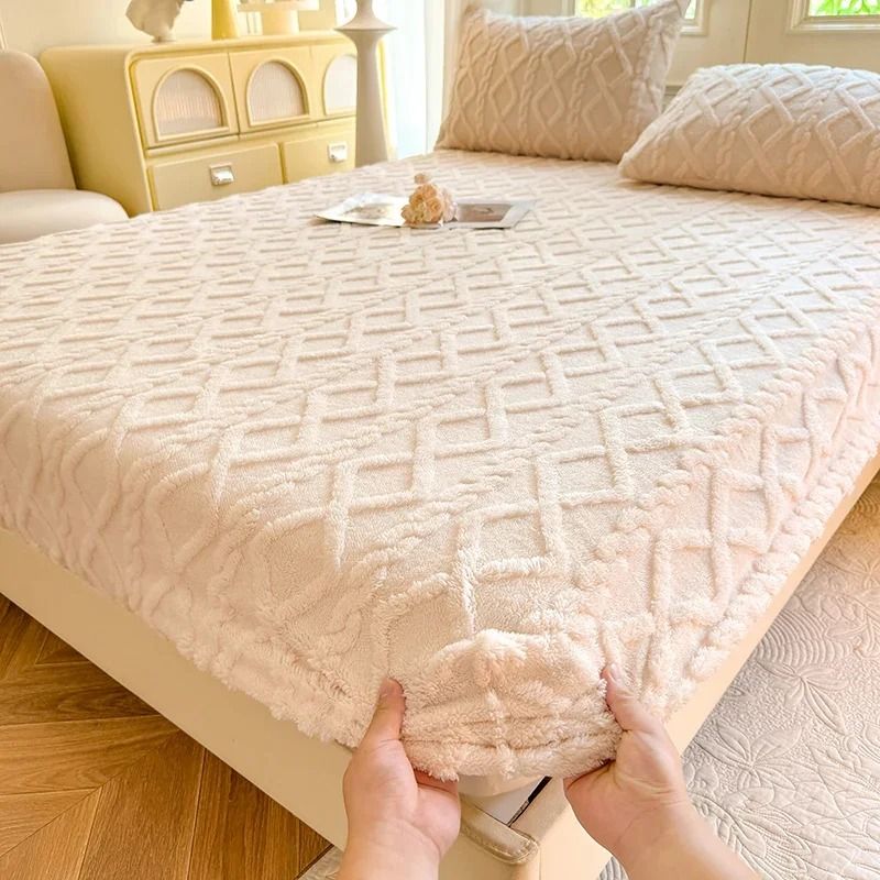 Winter Warm Bed Sheet with Elastic Band Soft Coral Fleece Fitted Mattress Cover