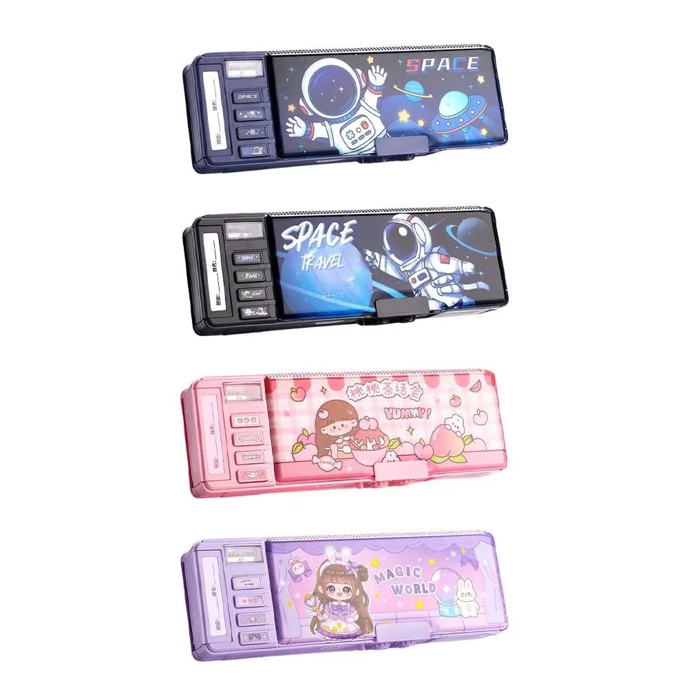 Password Lock Pencil Box Double Layer Stationery Storage Case for Students