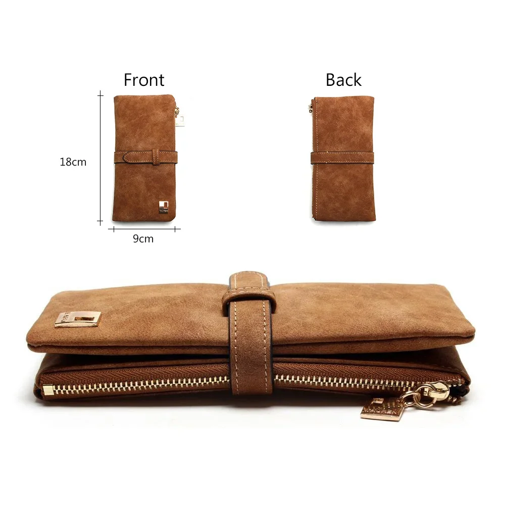 Elegant Nubuck Leather Women Wallet Long Zipper Clutch with Card Holder