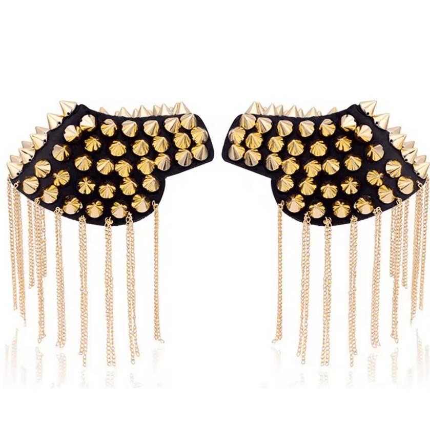 Punk Chain Tassel Shoulder Epaulet Brooch – Metal Rivet Statement Shoulder Pads (1 Pair)