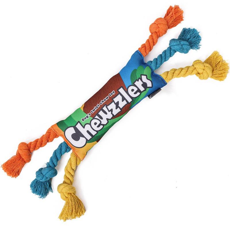 Rainbow Twist Dog Chew Toy with Squeaker and Rope Dental Design