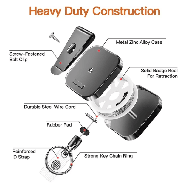 Retractable Anti-Lost Keychain with Easy Pull Buckle Durable Belt Clip Badge Reel