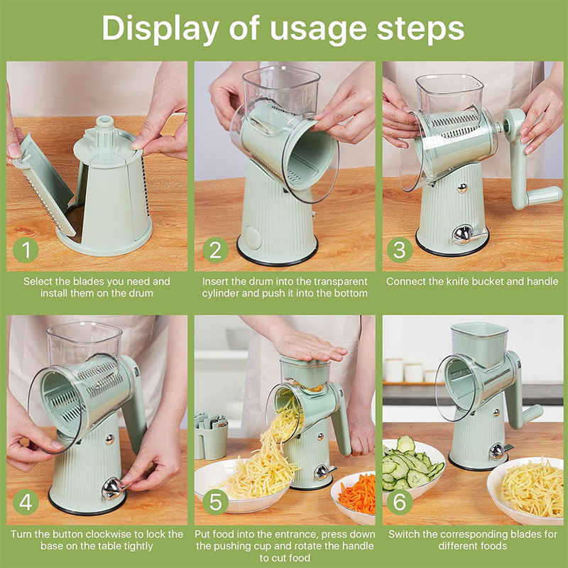 Rotary Cheese Grater & Hand Crank Vegetable Slicer Multifunction Kitchen Mandoline