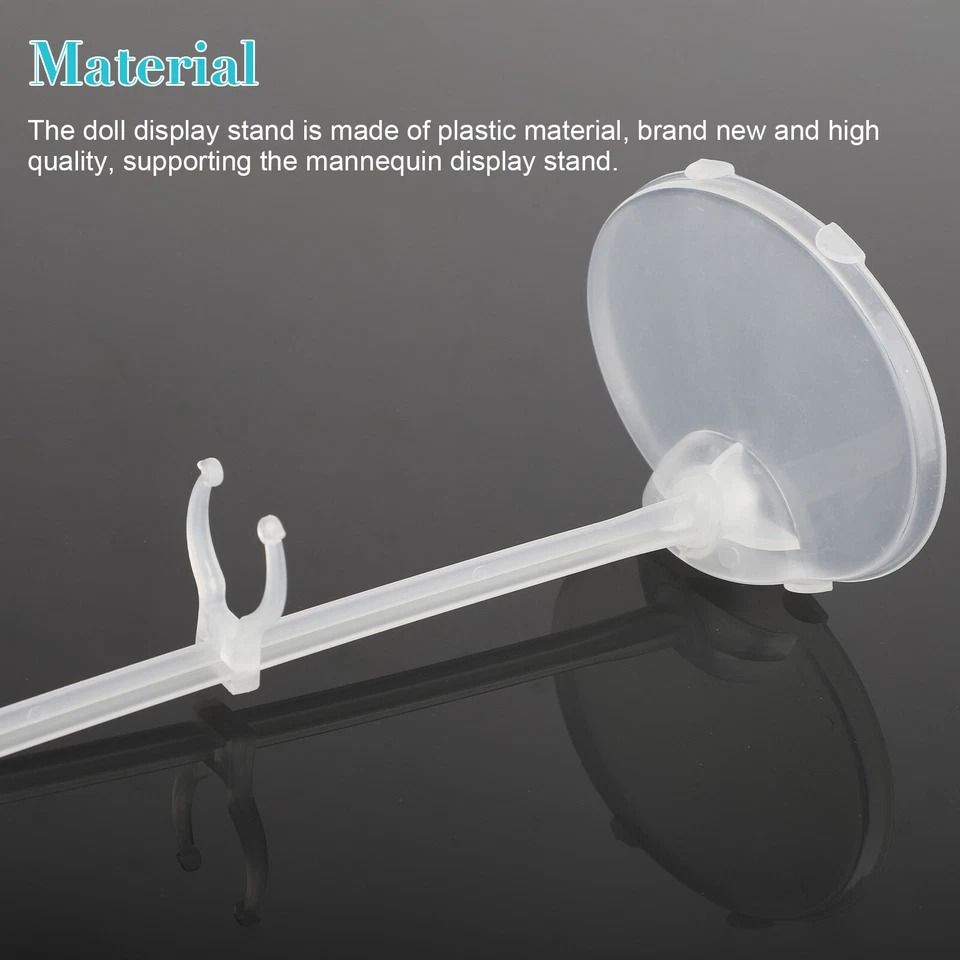 Doll Stand Display Holder with Adjustable Clips, White Plastic